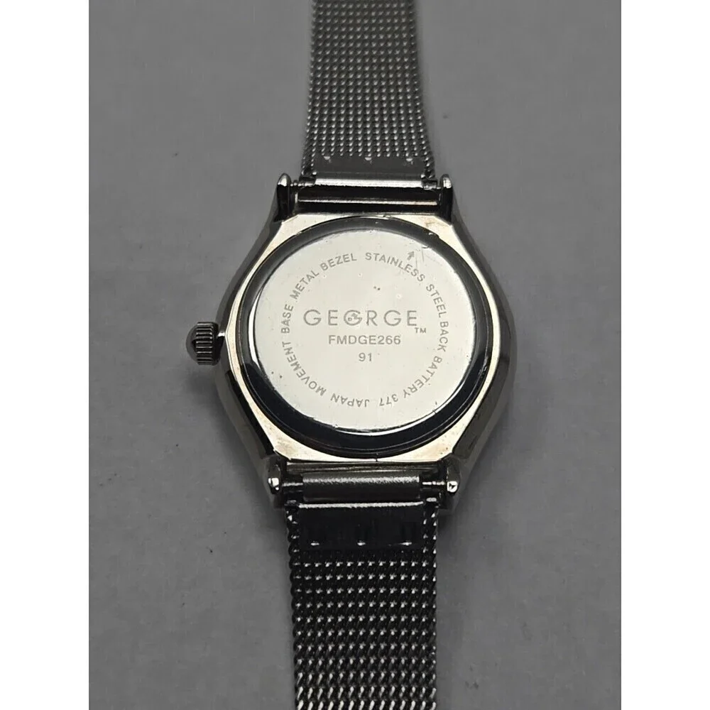 George Womens Petite Mesh Band Dress Watch Silver Tone White Dial New Batt Works